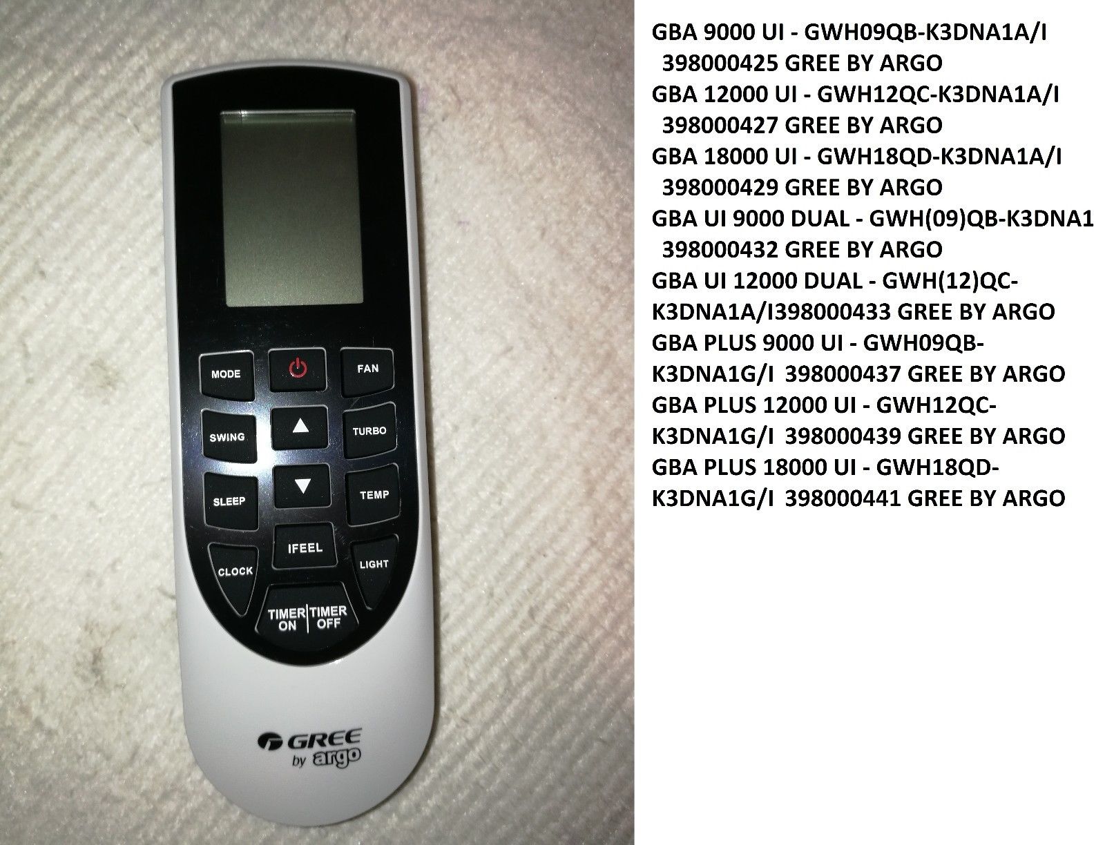 Telecomando ASHATA Sostitutivo Per Condizionatori Gree Modelli Y512 E Y502, Bianco, Batterie Escluse