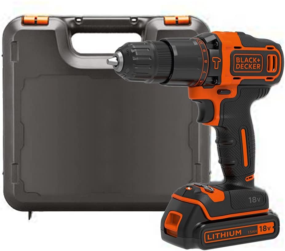 BLACK+DECKER Trapano Avvitatore Batteria a Percussione, 1 Batteria Litio, con 2 velocit meccaniche, 18V, BDCHD18K-QW