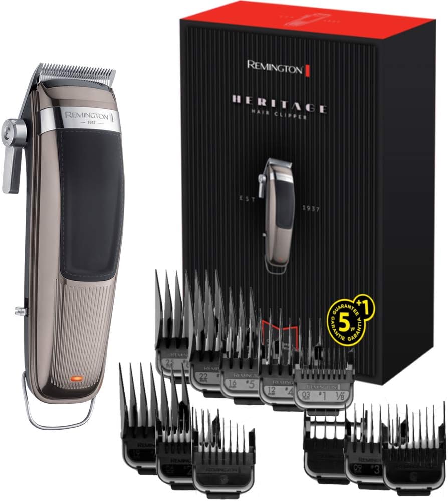 Remington Tagliacapelli Professionale - Lame in Acciaio Inox - Leva di regolazione della lama, 11 pettini, custodia, Funzionamento con rete-batteria, batteria al litio, Profi Retro HC9100