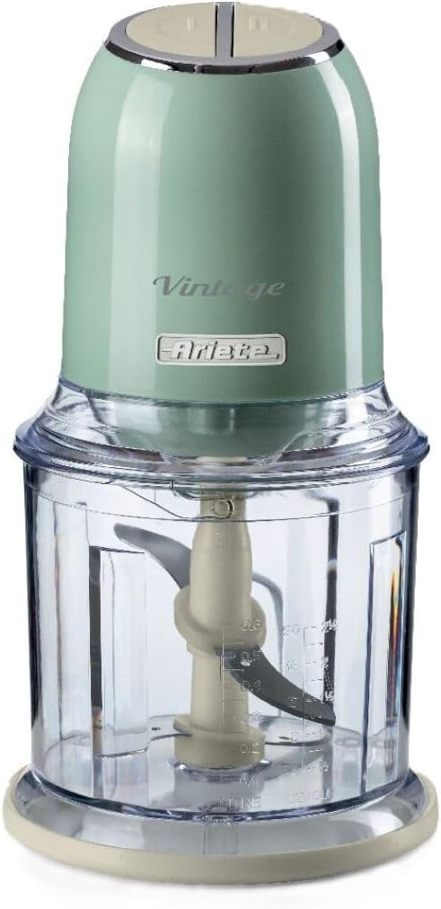 Ariete 438, Tritatutto Vintage, Chopper e Tritaghiaccio, 2 velocit, 4 lame in Acciaio Inox, Tazza graduata 600 ml, 400 W, Verde