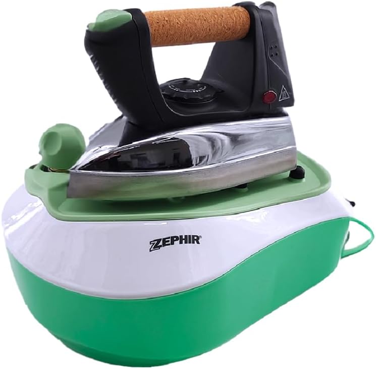 Zephir, Ferro da Stiro con Caldaia 2300W, Serbatoio 0,85L, Pressione 3.5 bar, Pulsante Getto Vapore Continuo, Termostato Regolabile per Diversi Tessuti, Manico in Sughero, Piastra in Alluminio