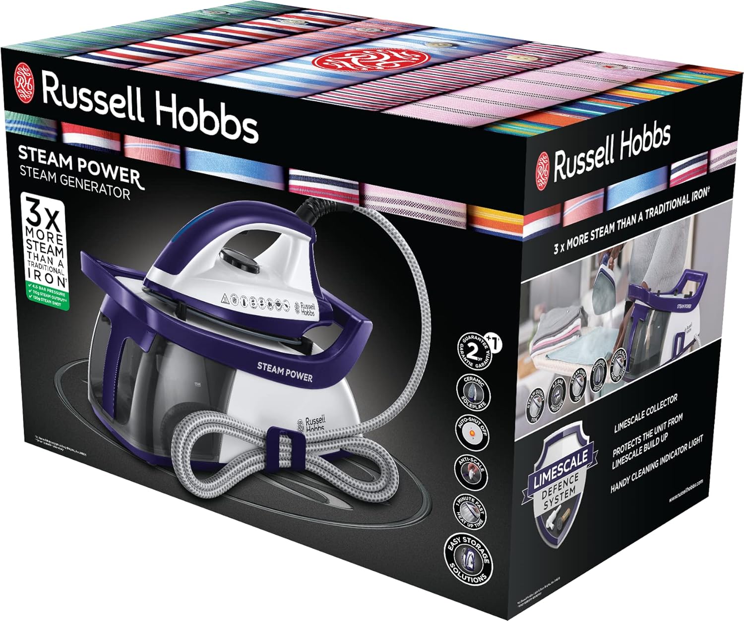 Russell Hobbs Ferro da Stiro a Vapore con Caldaia - 2600 W - Pressione del Vapore 4,5 bar; Serbatoio dell´acqua Rimovibile da 1,3 l, Steam Power 24440-56