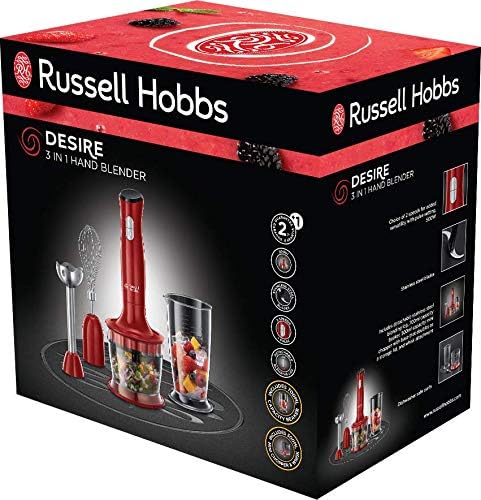 Russell Hobbs Frullatore a Immersione,3 in 1: Frullatore (bicchiere 700 ml), Tritatutto (500 ml), Frusta per montare, 2 velocit�, zuppe, yogurt, salse, Frusta, Lavastoviglie ok, Rosso, 24700-56