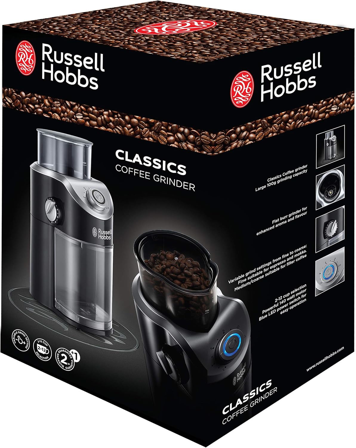 Russell Hobbs Macinacaff� Elettrico, Macina Chicchi, 140 W, Nero, 23120-56