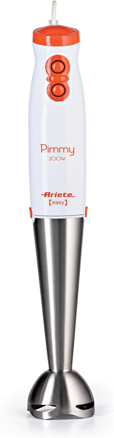 Ariete 881 Pimmy 200 - Frullatore a immersione - Gambo rimovibile e lame in Acciaio Inox - 2 velocit� - 200 Watt - Bianco e Arancio