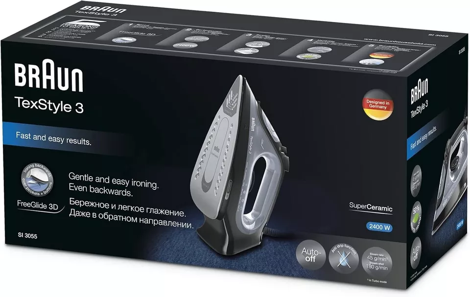 Braun TexStyle3 SI3055BK Ferro Da Stiro A Vapore, Colpo Vapore 180g, Termostato