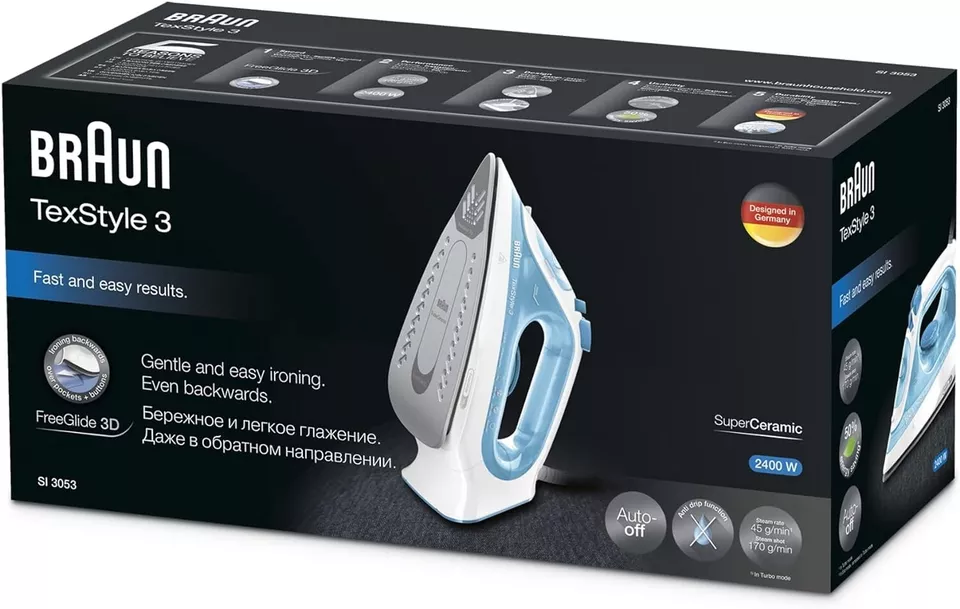 Braun Texstyle 3 SI3053BL Ferro da Stiro a Vapore con vapore 170 g/m Blu/Bianco