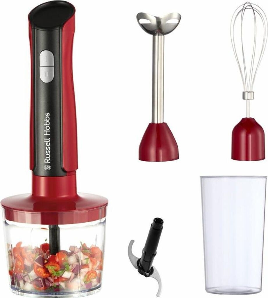 Russell Hobbs Frullatore a Immersione [3-in-1] Tritatutto Elettrico (con 3 Accessori per Pappe per Bambini, Smoothie, Zuppe, 2 Velocit� + Pulsazione, Acciaio Inossidabile, Senza BPA) Carnbone 27140-56