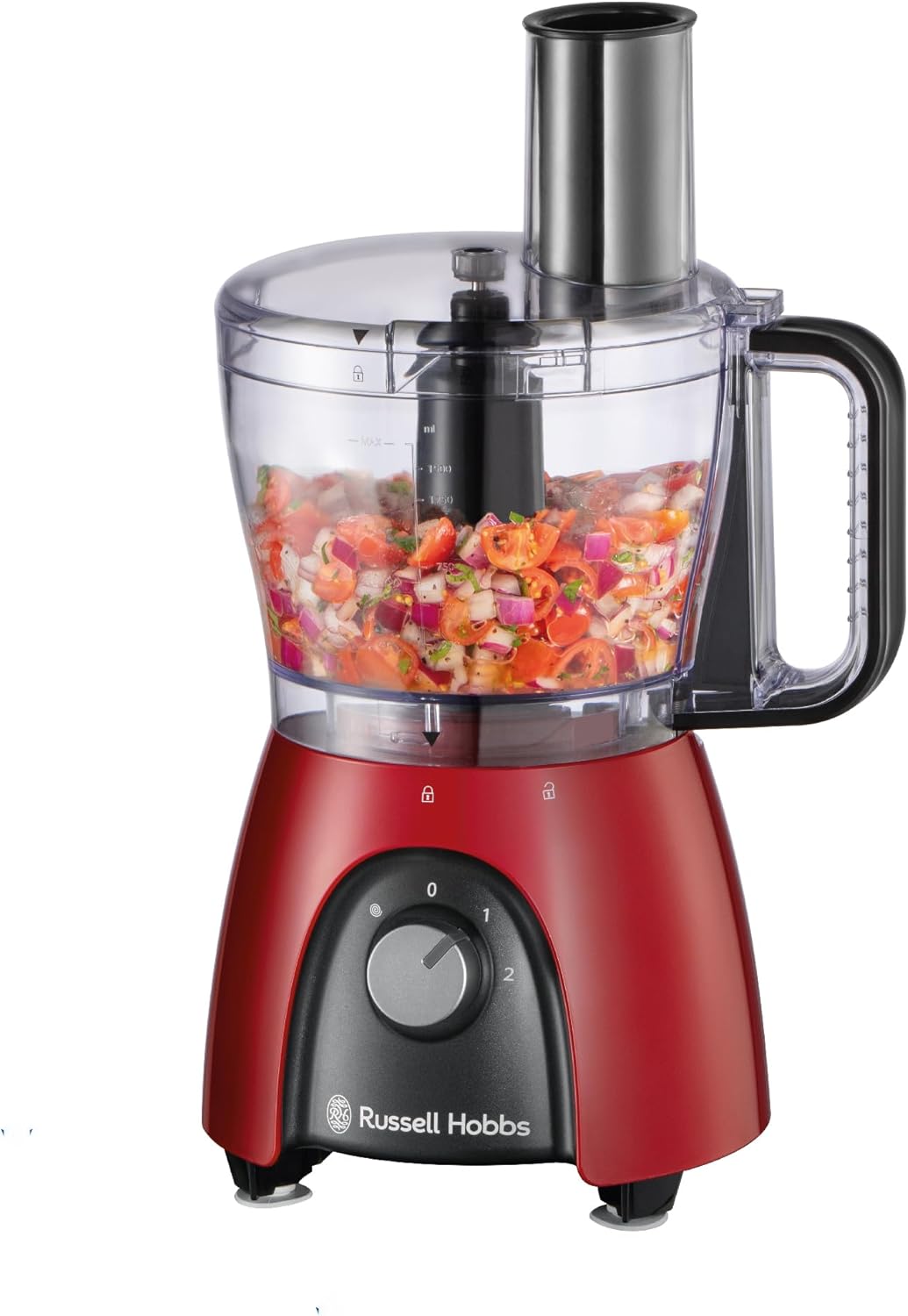 Russell Hobbs Robot da Cucina [Frullatore/Tritatutto/Macinatore/Affetta Verdure] Per Impastare, Affettare, Tritare & Grattugiare, Lavastoviglie ok, Potenza Massima 900W) Desire Rosso 27110-56
